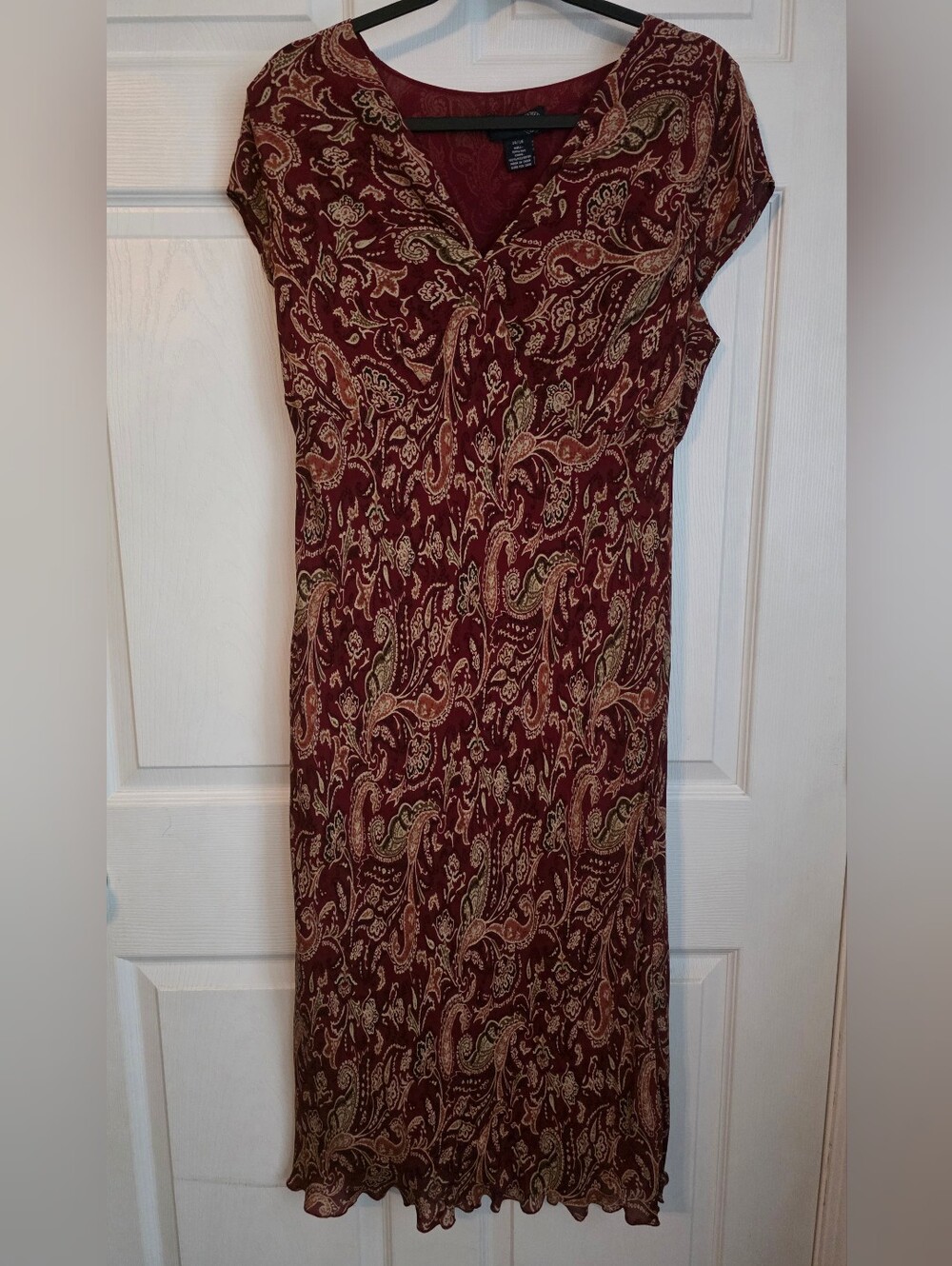 Vintage Venezia 100% Silk Paisley Midi Dress Red Whimsigoth Y2K Plus 14/16